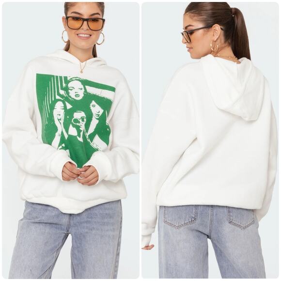 EDIKTED Mono Print Pop Art White Hoodie Sweatshirt SO SOFT Popular TikTok Top S - Picture 2 of 9